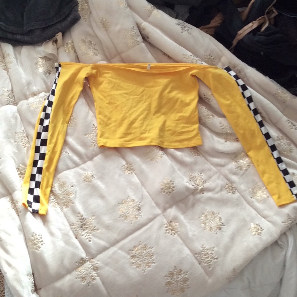 Off the shoulder yellow crop top